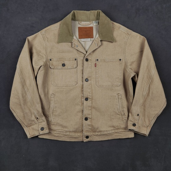 Levi's Other - Levis Premium Stock Trucker Jacket Mens Small Khaki Corduroy Collar Cotton Blend